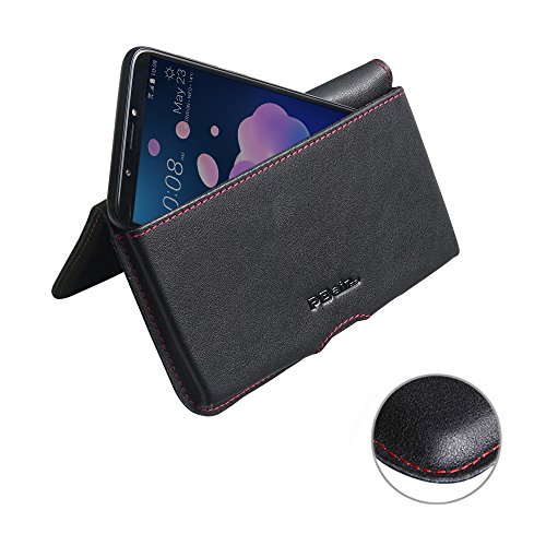 PDAir HTC U12 Plus Leather Wallet Folio Case (Red Stitch), Wallet Genuine Leather, Wallet Flip Case, Luxury Premium Wallet Pouch for HTC U12 Plus | U12+