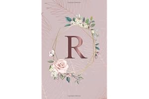 R: Tropical Rose Gold Wide Lined Notebook with Rose Gold Monogram Initial Letter R for Women & Girls - Nifty Personalized Blank Wide Lined Floral Journal & Diary