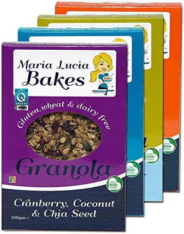 Gluten Free Granola by Maria Lucia Bakes - Cranberry Coconut &amp; Chia Seed | 1-Pack - 400g | Nutty, Healthy &amp; Natural Breakfast Cereal, High in Fibre &amp; Protein, Fruit, Nut &amp; Oats, Great with Yoghurt