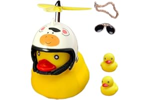 ACEDOAMARE Duck Bike Bell, Cute Rubber Yellow Duck Bicycle Accessories with LED Light Propeller Helmet Squeeze Horns for Cycling Motorcycle Car Handlebar Bicycle