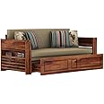 KRISHNA WOOD FURNITURE Solid Wood Foster 3 Seater Sofa Cum Bed for Living Room | Three Seater Queen Size Sofa Bed for Home | Sofa Com Bed | Sheesham Wood Teak Brown Finish