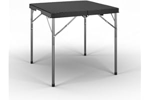 URBN GARDEN 80cm Black Rattan Wood-Look Square Folding Table Lightweight and Perfect for Outdoor Garden, Patio for Camping, & Picnic Portable, and Durable for Outdoor Activities (Black)