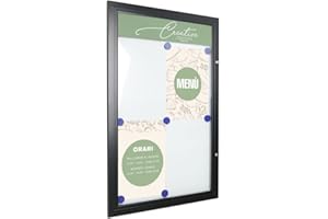 Danieli Store - Tablón de Anuncios Exterior Negro para Menús - Tablón con Cerradura y Par de Llaves - Fácil Montaje en Pared - Superficie de Acero Magnético y Escribible (4x A4)