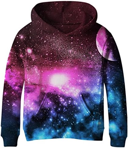 COIKNAVS Teen Girls Boys Galaxy Fleece Sweatshirts Pockets Pullover Hoodies NO7 S
