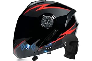 ACLFF Motorbike Bluetooth Modular Helmet Full Face Flip Up Motorcycle Helmet, DOT/ECE Approved, Lightweight Ventilation Design, with Double Visor Microphone, for Adult Men and Women S~XL