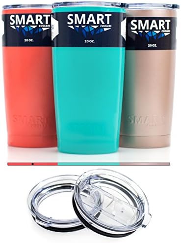 Smart Coolers - Double Wall Stainless Steel Travel Tumbler Cup - Premium Insulated Mug - Keep Coffee and Ice Tea - Clear &amp; Sliding Lid (20 oz, Coral)