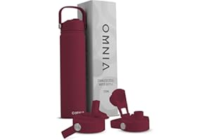 OMNIA Vacuum Insulated Stainless Steel Water Bottle, 2 Lids (Straw & Spout) Leakproof, BPA-Free, Reusable Flask, Hot & Cold Thermos for Sports, Gym, Travel, Outdoors (Burgundy, 750ML)