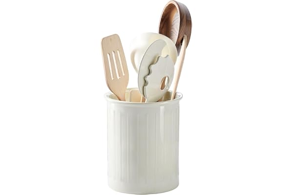 Köksredskapshållare i keramik för köksbänk, 13,4 x 11 cm Köksredskapshållare, avlastande bestickhållare för kök, bänkskivsförvaring, blank glaserad yta