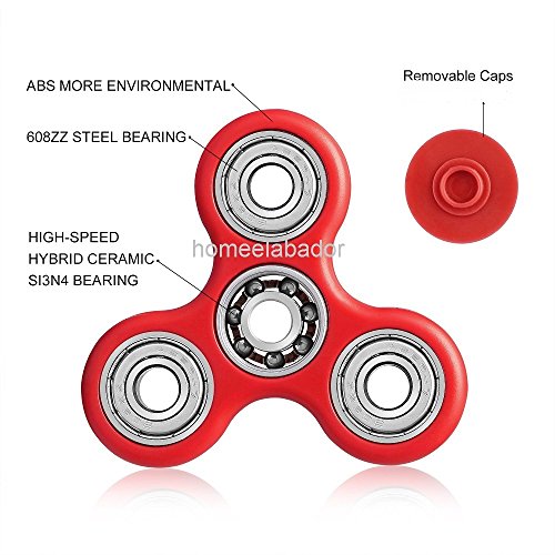 HOMEELABADORTri Fidget Hand Finger Spinner Toy Stress Reducer High Speed Hybrid Ceramic Si3N4 Bearing 2-3 Min Spins for ADD/ADHD/Autism/Anxiety for Kids/Adults with Removable Caps (RED) HOMEELABADORTri Fidget Hand Finger Spinner Toy Stress Reducer High Speed Hybrid Ceramic Si3N4 Bearing 2-3 Min Spins for ADD/ADHD/Autism/Anxiety for Kids/Adults with Removable Caps (RED)
