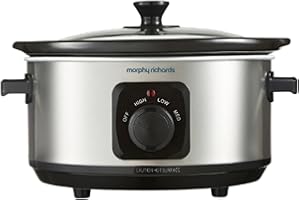Morphy Richards 3.5L Stainless Steel Slow Cooker, 3 Heat Settings, One Pot Solution, Dishwasher Safe Ceramic Pot, 460017