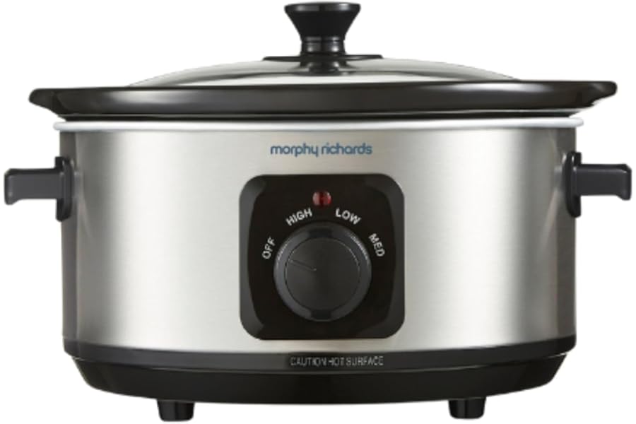 Morphy Richards 3.5L Stainless Steel Slow Cooker, 3 Heat Settings, One Pot Solution, Dishwasher Safe Ceramic Pot, 460017