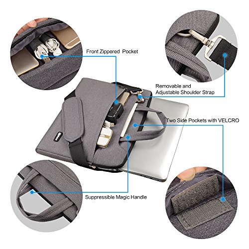 Qishare 13.3-14 Zoll Multifunktionales bewegliches dünnes helles Laptop-Schulter-Beutel-Aktenkoffer-Notizbuch-Computer-Taschen-Kasten Ultrabook Netbook tragender Fall-Tablette / Laptop / Chromebook / Macbook / Messenger Fall mit Handgriff und tragendem Bügel für Acer / Asus / Dell / Fujitsu / Lenovo / HP / Samsung / Sony / Toshiba Computer kaufen (13,3-14 Zoll, Grau) - 4