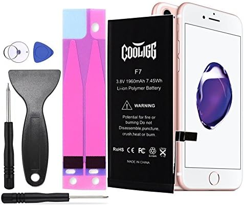Cooligg Battery for iPhone 7 Replacement Repair Kit Incl. Tool and Adhesive Strips Video Guide 1960mAh (for iPhone 7)