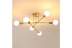 ‎DELIPOP DELIPOP Deckenleuchte Vintage, 6 Flammig Sputnik Kronleuchter Modern, E27 Fassung, Wohnzimmerlampe Gold Industrie Deckenlampe Metall für Schlafzimmer Esszimmer Küche Flur Bar