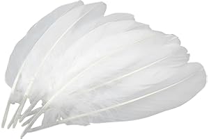 BAMBOOPACK Lot de 100 plumes d'oie blanches naturelles de 15,2 à 20,3 cm, fournitures de loisirs créatifs pour décoration de mariage, attrape-rêves, arrangements floraux, accessoires de costume, décorations