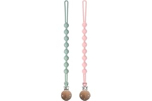 Attache Tetine en Silicone, Seposeve lot de 2 Attaches Tétine pour Bébés Garçons et Filles, Pacifier Clip Chain, Garde la Tétine Propre, Douce et Flexible, Durable–Haute Ténacité, Vert Rose
