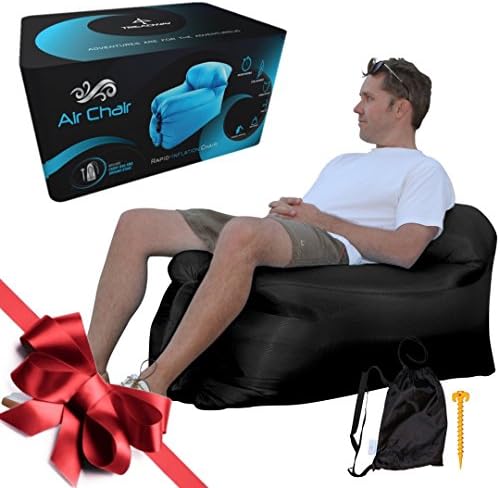 Inflatable Camping Air Chair by Treadway – Super Compact/Lightweight – Inflates &amp; Packs Up In Seconds – Durable Parachute Material – Ideal For Festivals/Fishing/Travel/Gaming (Midnight Black)