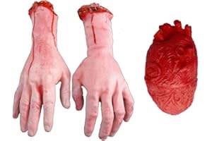 EIMZU Horror Deko, Echthaar Arm Hände Bloody Dead Körperteile mit Künstliche Herz Requisite, Realistische Latex-gory-Hand, Halloween Blutige Stütze