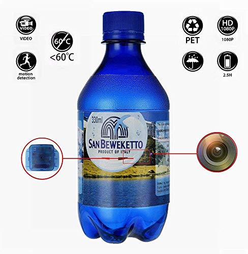 Codomoxo Caméra Cachée 16g HD 1080p Bouteille d'eau Caméra Espion avec détection de Mouvement Functionwork vidéo-Prise Pendant 150 Minutes Appareils Photo numériques (avec 16Go TF)