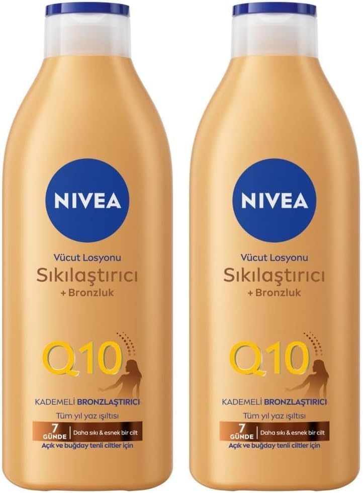 NIVEA Q10 Sıkılaştırıcı Ve Kademeli Bronzlaştırıcı Vücut Losyonu 400ml, 7 Günde Sıkılaş, Açık Buğday Ten (2 paketi)
