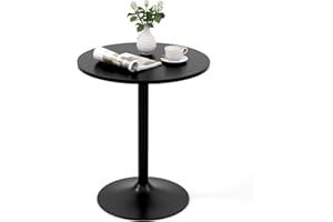 TANGZON Round Bar Table, 60CM Steel Frame Bistro Pub Table with Fixed Top, Metal Base & Non-Slip Mat, Dining Desk for Home Kitchen Pub Bistro, Easy Assembly (1, Black, 60 x 60 x 70cm)