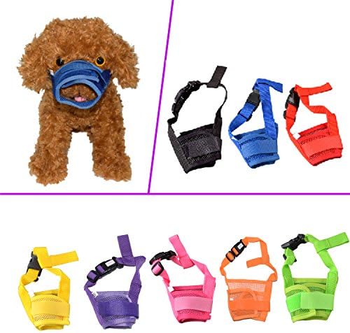 AsiaLONG Dog Muzzle Breathable Nylon Mesh Adjustable Muzzles for Small Medium Large Dogs Barking Bitting Chewing Pet Cat Muzzles Easy to Use