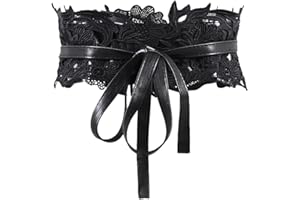 Aabellay Womens Lace-up Corset Cinch Waistband Waspie Lace Waist Belt Retro Tied Wide Belt Bandage Girdle Wrap Bowknot Wide Band Bow Tie PU Obi Boho Style for Girls Halloween Costume – Lace Black