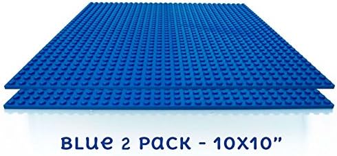 Brick Building Baseplates (2 pieces of 10" x 10"), Works with Major Brick Building Sets, Wonderful Plate for Kids (Blue)
