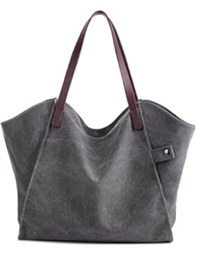 Damen Handtaschen Canvas,Gindoly Retro Umhängetasche Leinwand Umhängetasche Schultertasche Shopper 14.5”für Schule...