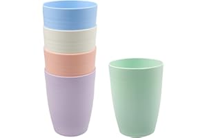 Honatrv 5 Tazas Irrompibles, Copas de Agua para Niños y Adultos, Taza de Agua 7,5 x 10 cm, Taza de 300 ml, Vasos Plastico Duro Reutilizable para Agua, Leche, Té y Café