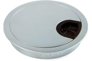 Emuca Passacavi Rotondo Diametro 80 mm da Incastrare in Scrivania/Tavolo in Zama, Cromato Opaco