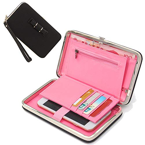 Preisvergleich Produktbild Damen Geldbeutel lang Handy PU Leder Geldbörse Mädchen Handgelenktasche Damenbörse Reißverschluss Portemonnaie Wallet Groß Organizer mit vielen Kartenfächern Kartenfächer Kartenetui Münzbörse Wristlet