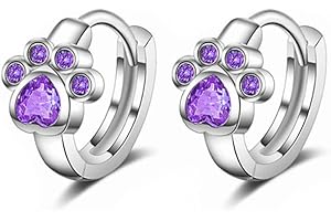 GOBFAR Orecchini a Pressione per Bambini - Zampa Gatto in Argento 925, Lobo di Animale, Anallergici in Viola a Forma di Zampa di Cane - Gioielli Regali per Donna e Bambina