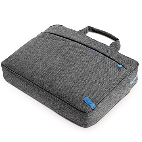 deleyCON Notebooktasche für Notebook / Laptop bis 15,6″ (39,5cm) – Tasche/Hülle aus Leinen mit Zubehörfächern und verstärkten Polsterwänden – grau/blau - 4
