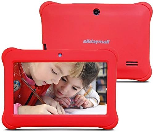 Alldaymall 7" Android Tablet for Kids With Wi-Fi Quad Core and Dual Camera, 8GB (Third Generation) , HD Kids Edition iWawa Pre-Installed (A88S with Red Kid-Proof Silicone Case)