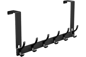 ATONG Over Door Hanger, Over Door Hooks with Rust Resistant Finish, Door Hangers for Space Saving Over Door Organizer Rack Door Hanger Storage for Hanging Coats, Towels, Hats (6 Hooks) (Black)