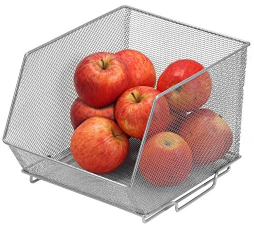 YbmhomeMesh Stacking Bin Silver (SOLD AS 1 BIN) Storage Containers Pantry Organizers Great for Food, Crafts, Cleaning or Pantry Items 1130 (Medium 8.5 X 10 X 8)