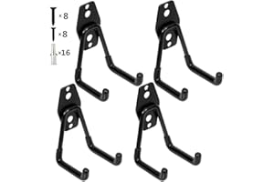 PiPaFox Crochets doubles utilitaires de garage, organisateur de rangement en acier robuste à montage mural avec revêtement antidérapant, capacité de charge de 30kg