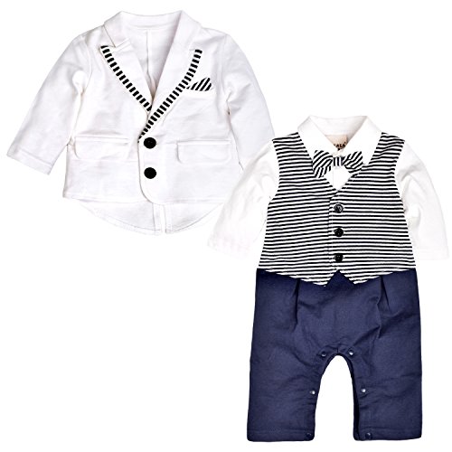 ZOEREA Baby Boys Gentlemen Romper Jumpsuit Wedding Suits Tuxedo Baptism 2pcs