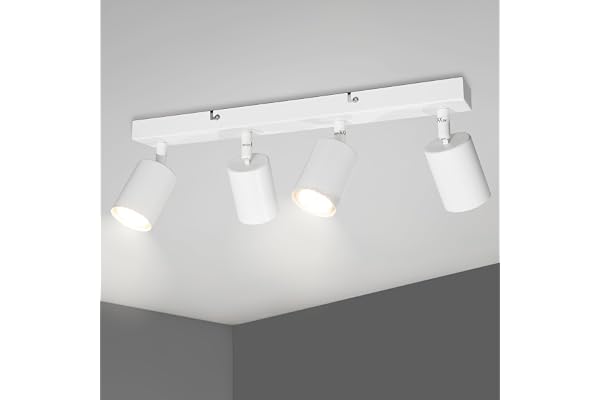 TaFiCo Luminaire Plafonnier Rampe - GU10 Plafonnier LED 4 Spots Orientables - Plafonnier Spot LED Blanc - Spot de Plafond - Sans Ampoules