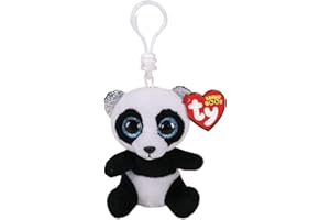 Ty Anello Porta Chiavi Beanie Boos Clips-Panda-Bamboo-Bianco e Nero-Occhioni Azzurri Glitter e Orecchie argentate-Il Peluche con Gli Occhi Grandi scintillanti-12 Cm-35236, Multicolore, 7 CM, T35236