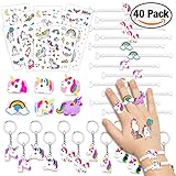 Amteker 40pcs Anniversaire Licorne Cadeau - Tatouage Enfant, Licorne Porte Clés, Licorne Bracelets Fille, Licorne Bagues Jouets Kit Enfants Fête, Pinata Licorne, Anniversaire Fille Licorne