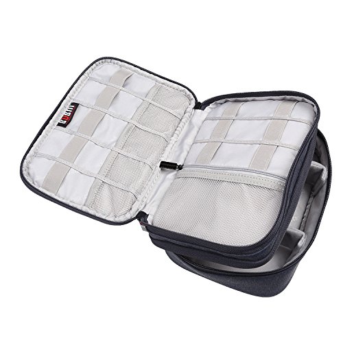 BUBM Tragbare Reisetasche mit Mehrfachfunktion Kabelorganiser Tasche mit Doppelschichten für Elektronische Zubehöre wie Netzteil, Maus und USB Stricks, Dunkelblau - 3