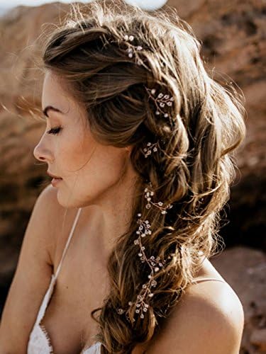 FXmimior Wedding Bridal Crystal Flower Girl Rhinestones Headband Hair Vine Headpiece Women Evening Party Hair Accessories (rose gold)