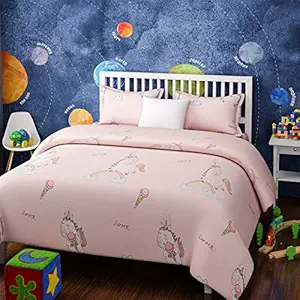 Urban Dream Kids Cotton Unicorn Print Pink and White BEDSHEET Set (Double Bed) - Pink
