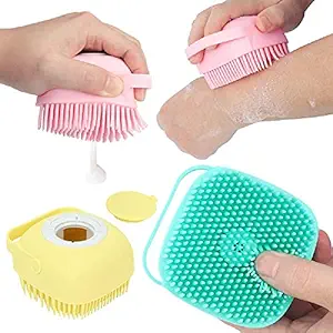 HU Hub Silicon Massage Bath Brush, Scalp & Bathing Brush For Cleaning Body Silicon Wash Scrubber, Cleaner & Massager For Shampoo, Soap Dispenser Bathing Tool Brushes, Bathroom, Men & Women & Children.
