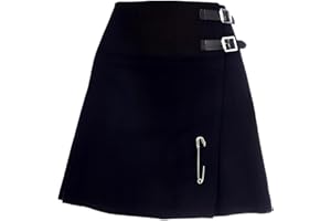 The Scotland Kilt Company Ladies Scottish Mini Billie Kilt Mod Skirt with 2 Leather Buckles - Plain Black - Sizes 6-22 UK