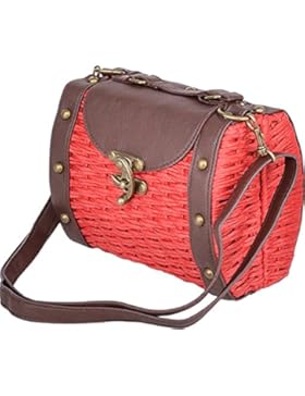 Cute Retro RED BAST 50s Raffia Bastkorb Schultertasche - Rot Rockabilly TS3618