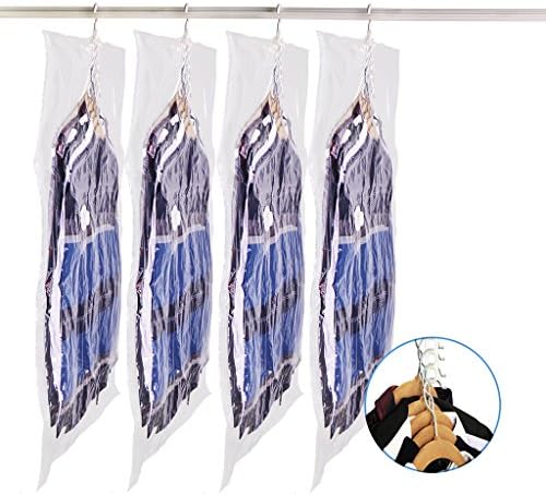 SMING Hanging Vacuum Seal Storage Bag Clear Space Saver Bags Closet Organizer for Clothes Dress 105 x 70 cm - 4 Pack