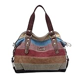 Lona coloridos rayas bolso Tote Crossbody bolsa de la mujer de gran capacidad para los cosméticos de paraguas plegable iPad